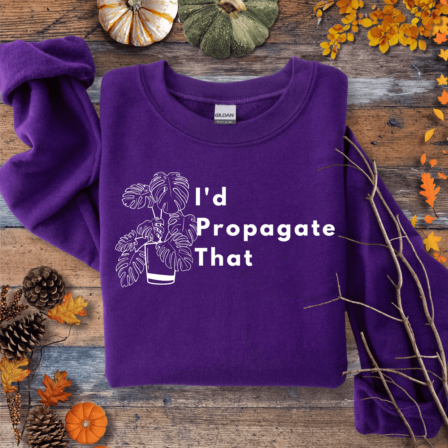 Printify Sweatshirt S / Purple Monstera “I’d Propagate That” Crewneck – Plant Lover | Unisex