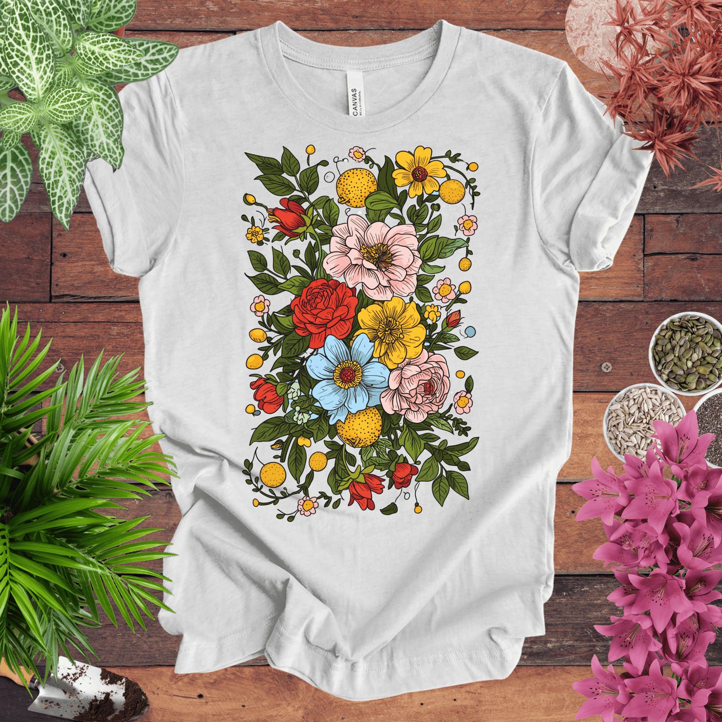 Printify T-Shirt Ash / S Bold Floral Citrus T-Shirt