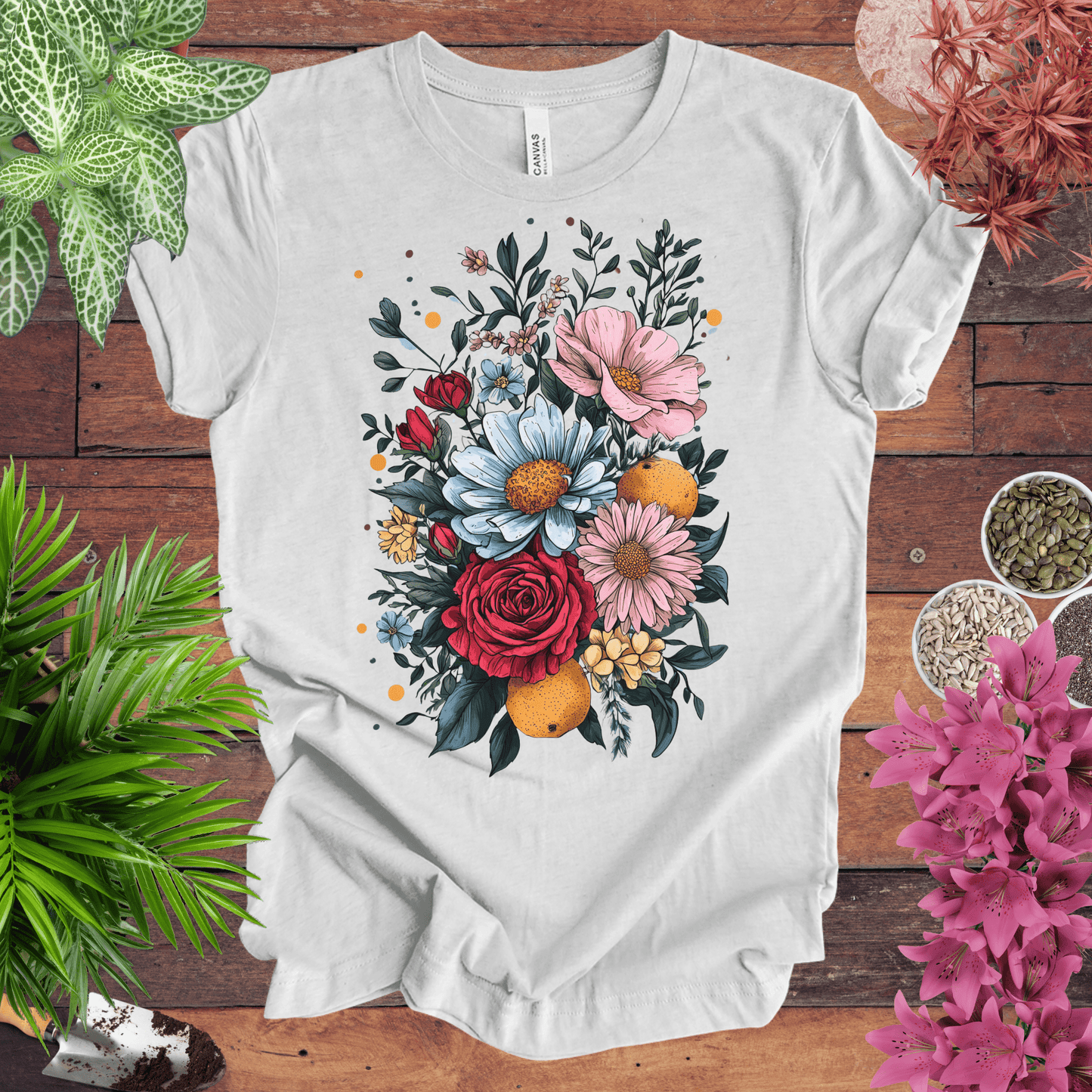 Printify T-Shirt Ash / S Elegant Floral Citrus Arrangement T-Shirt