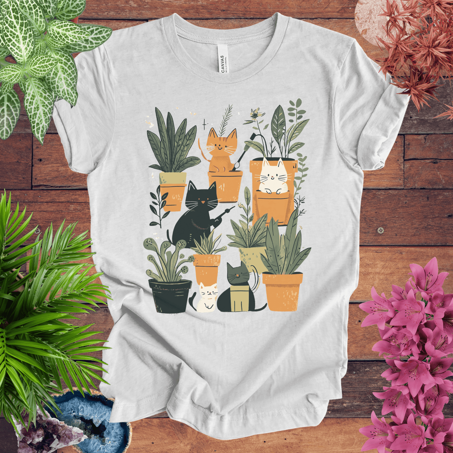 Printify T-Shirt Ash / S Feline Green Thumb T-Shirt