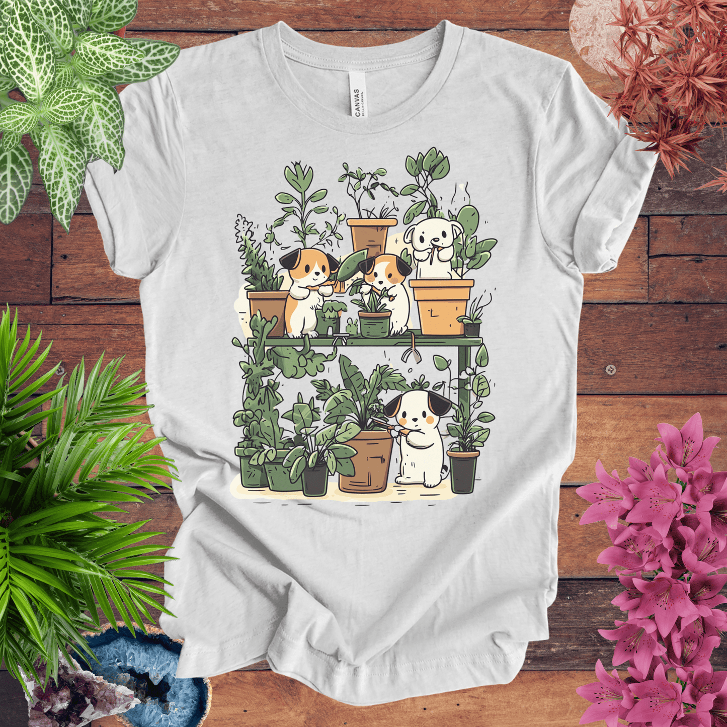 Printify T-Shirt Ash / S Green Paws - Puppy Plant Care T-Shirt