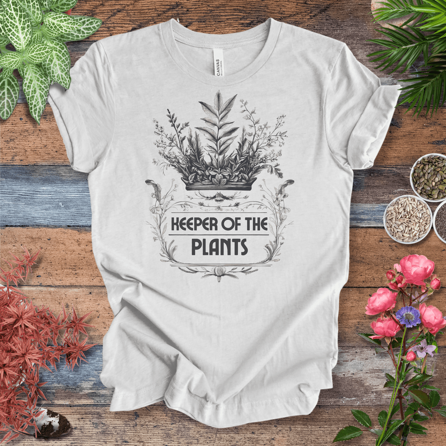 Printify T-Shirt Ash / S Keeper of the Plants – Vintage Monochrome Edition Elegant Gardener Tee