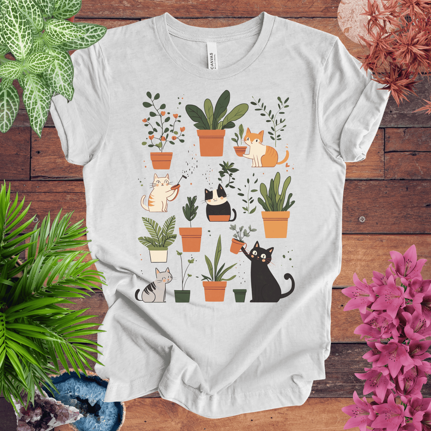 Printify T-Shirt Ash / S Kittens Tending Their Garden T-Shirt