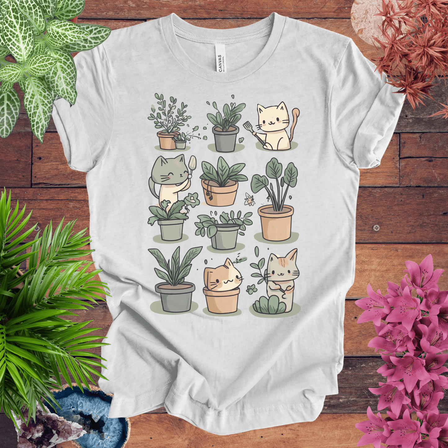 Printify T-Shirt Ash / S Mischievous Kitties Garden Helpers T-Shirt