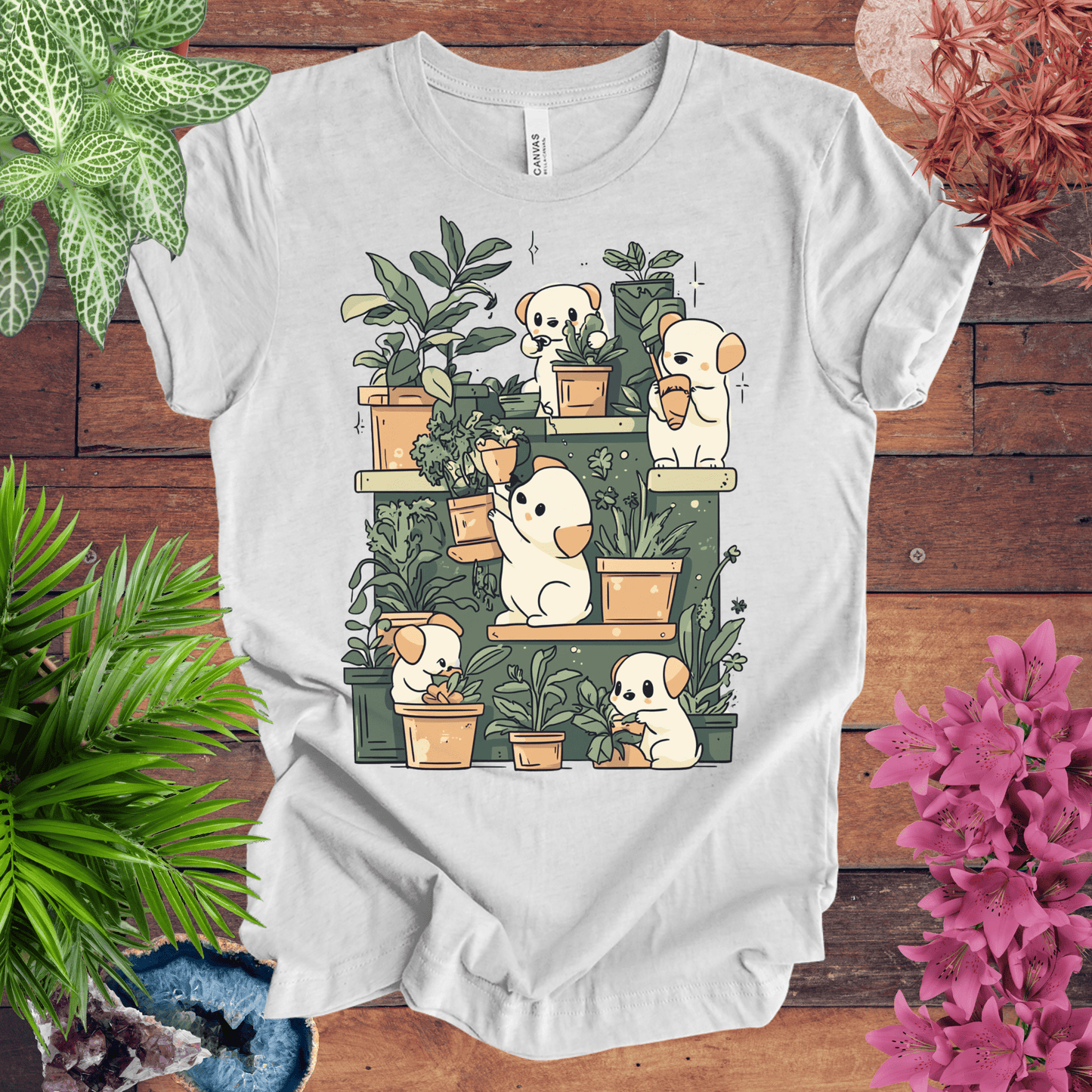 Printify T-Shirt Ash / S Puppy Gardeners - Potting Party T-Shirt