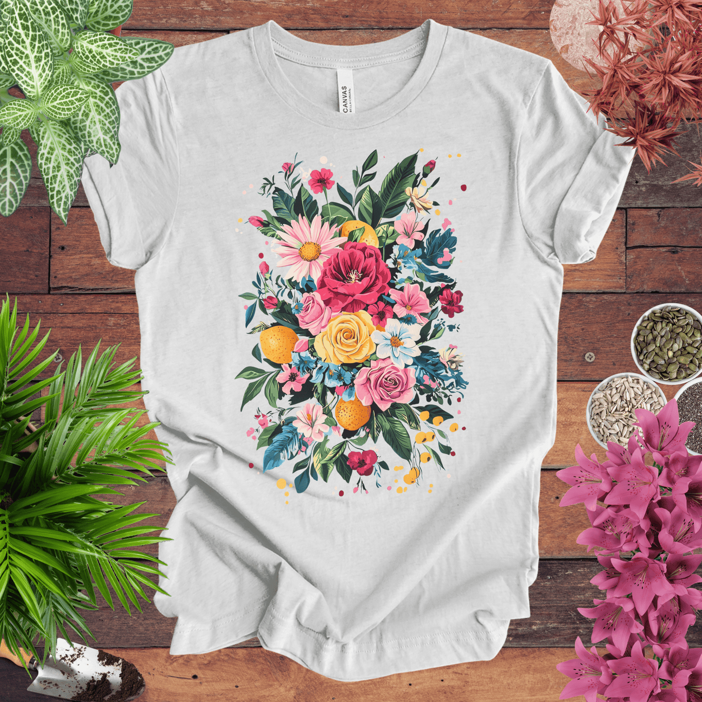 Printify T-Shirt Ash / S Vibrant Floral Citrus Bouquet T-Shirt