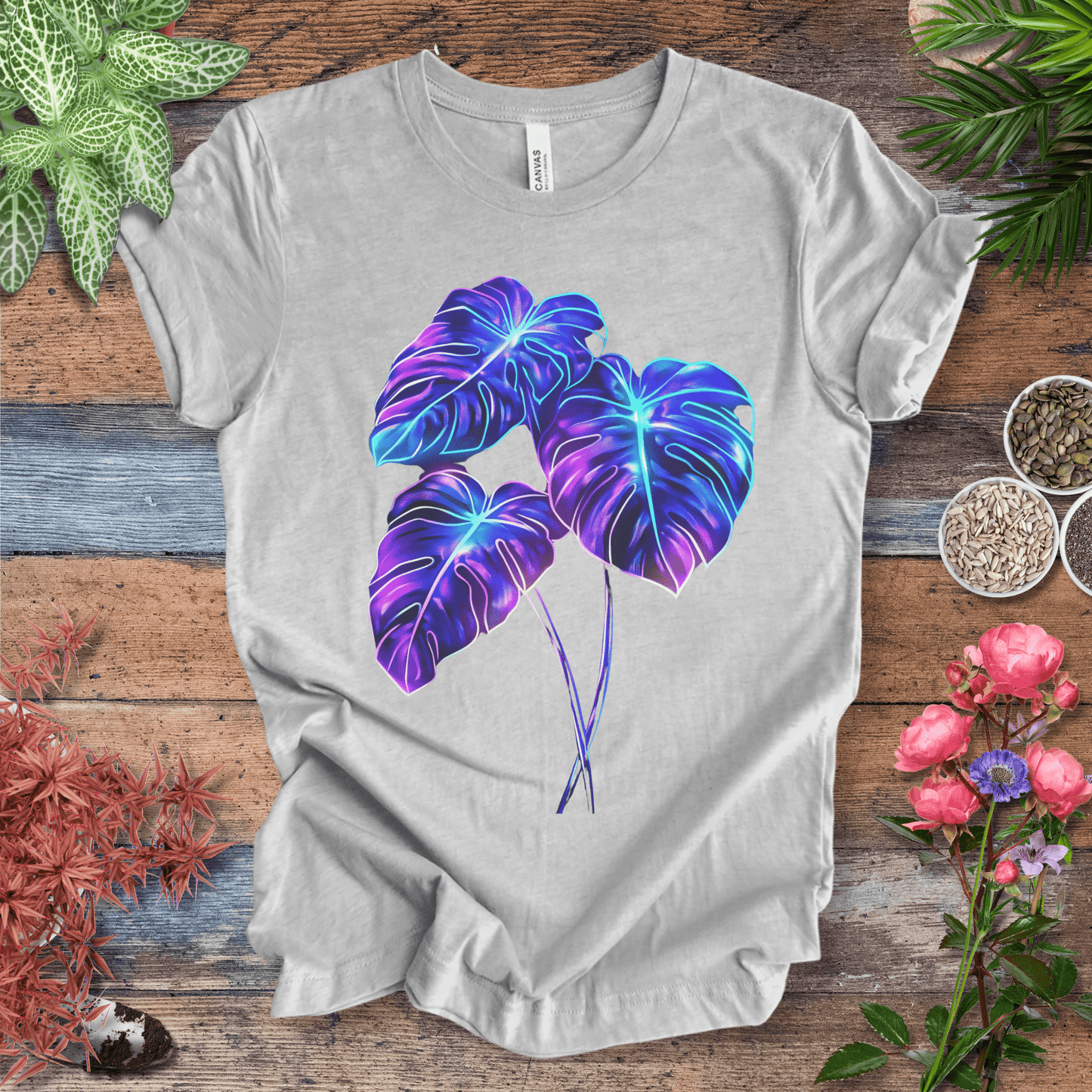 Printify T-Shirt Athletic Heather / S Bioluminescent Monstera Jungle Plant Lover Aesthetic T-Shirt