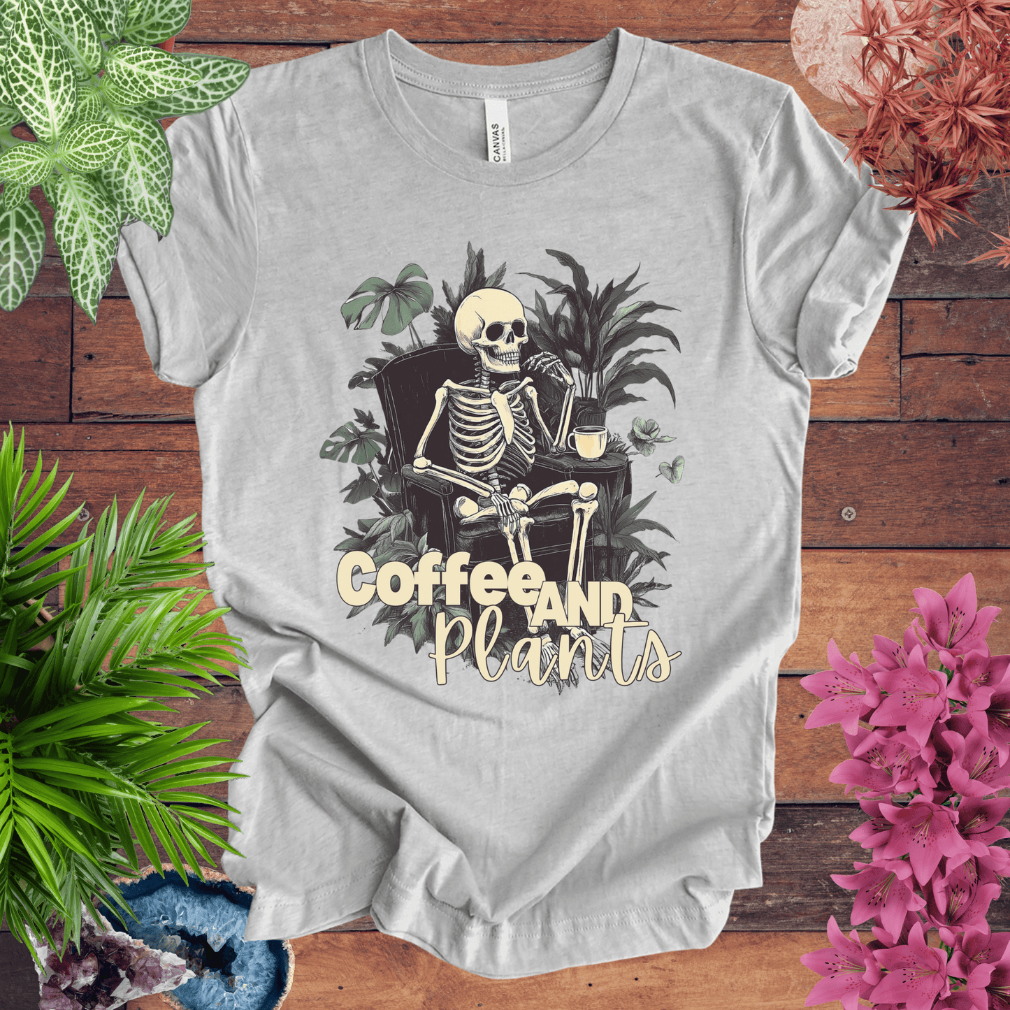 Printify T-Shirt Athletic Heather / S Coffee and Plants Skeleton T-Shirt