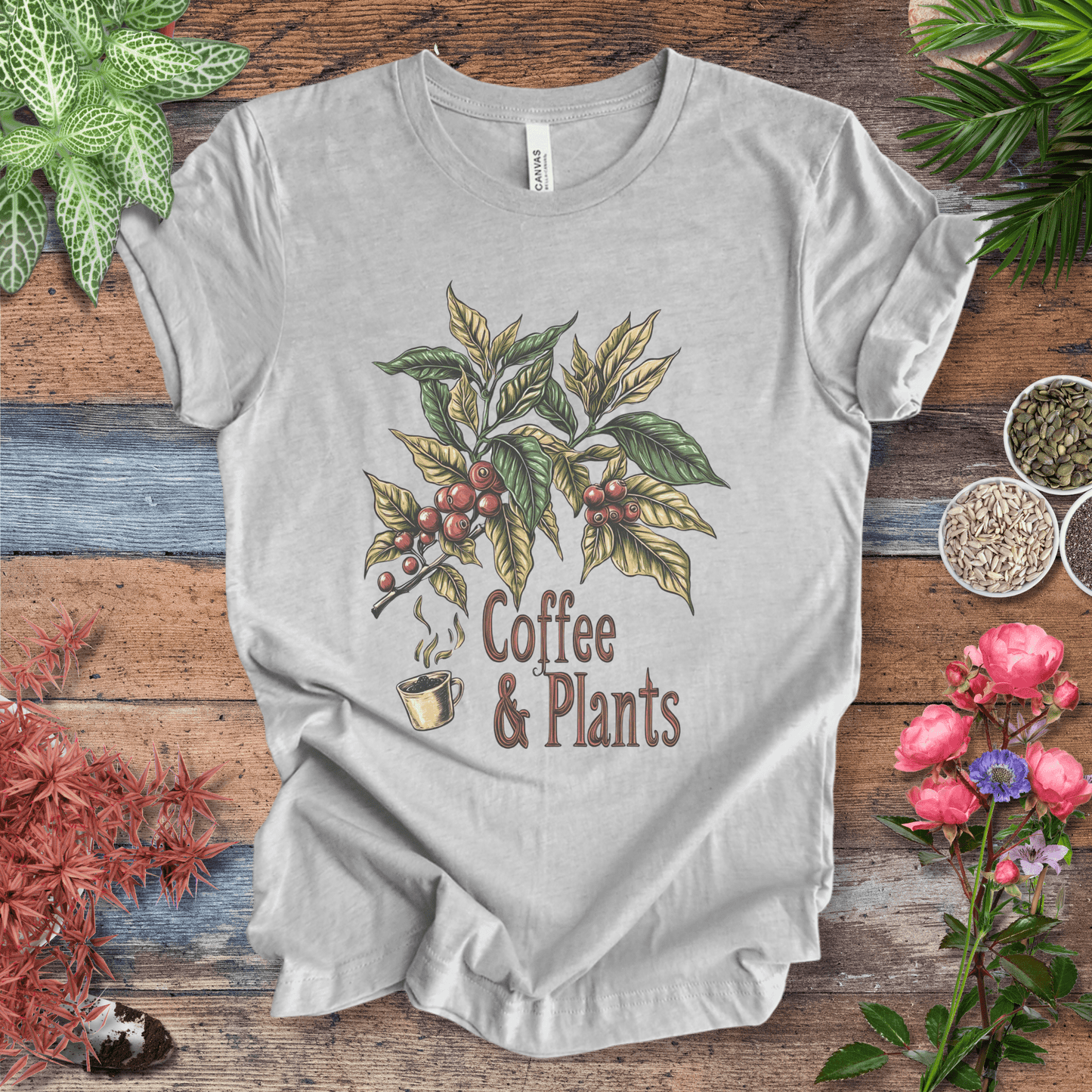 Printify T-Shirt Athletic Heather / S Coffee & Plants Botanical T-Shirt