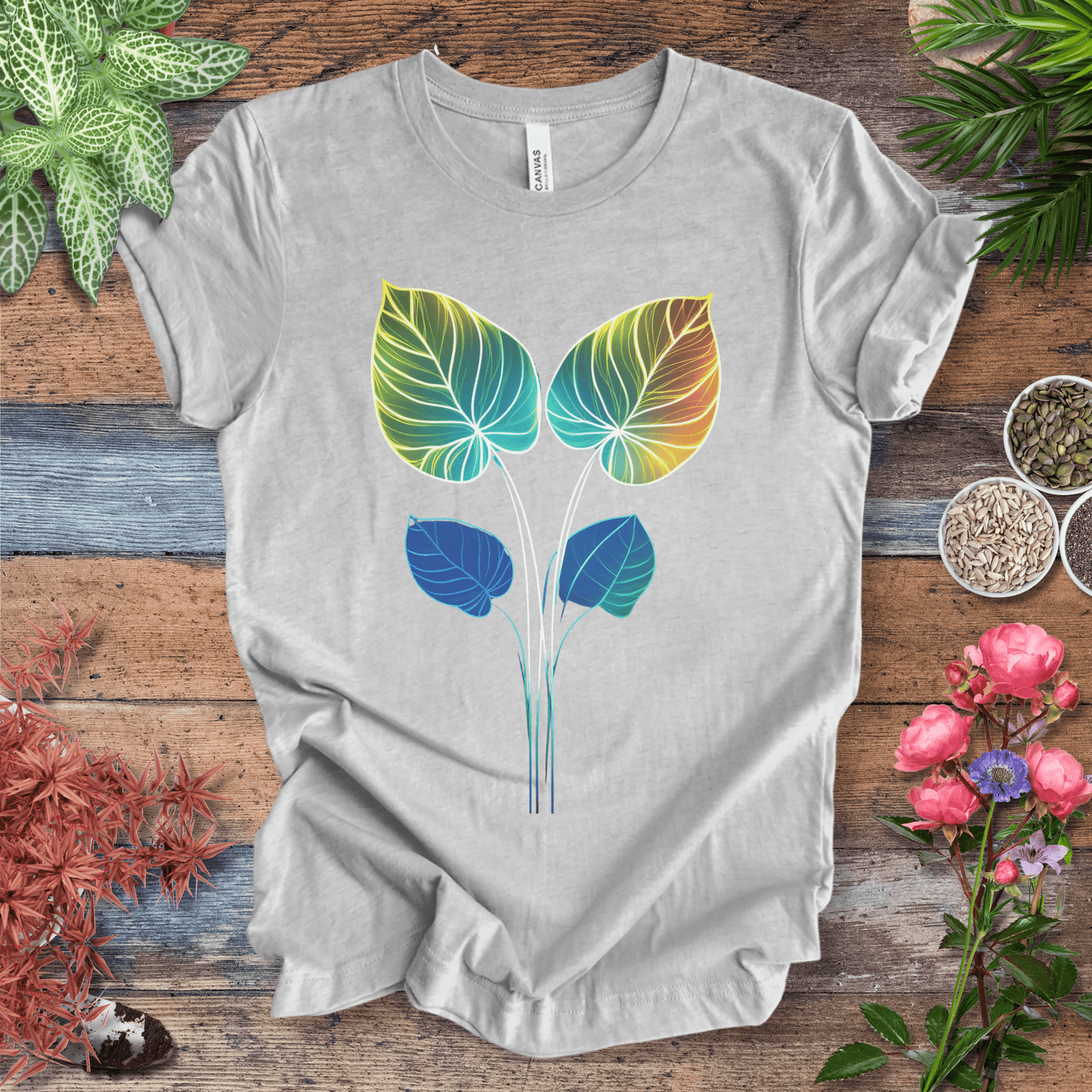 Printify T-Shirt Athletic Heather / S Glowing Futuristic Leaves Botanical Nature Lover T-Shirt