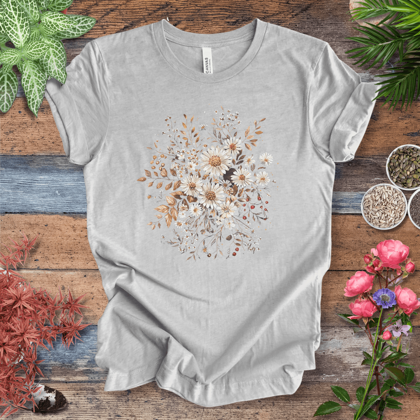 Printify T-Shirt Athletic Heather / S Golden Harvest Daisy Floral T-Shirt