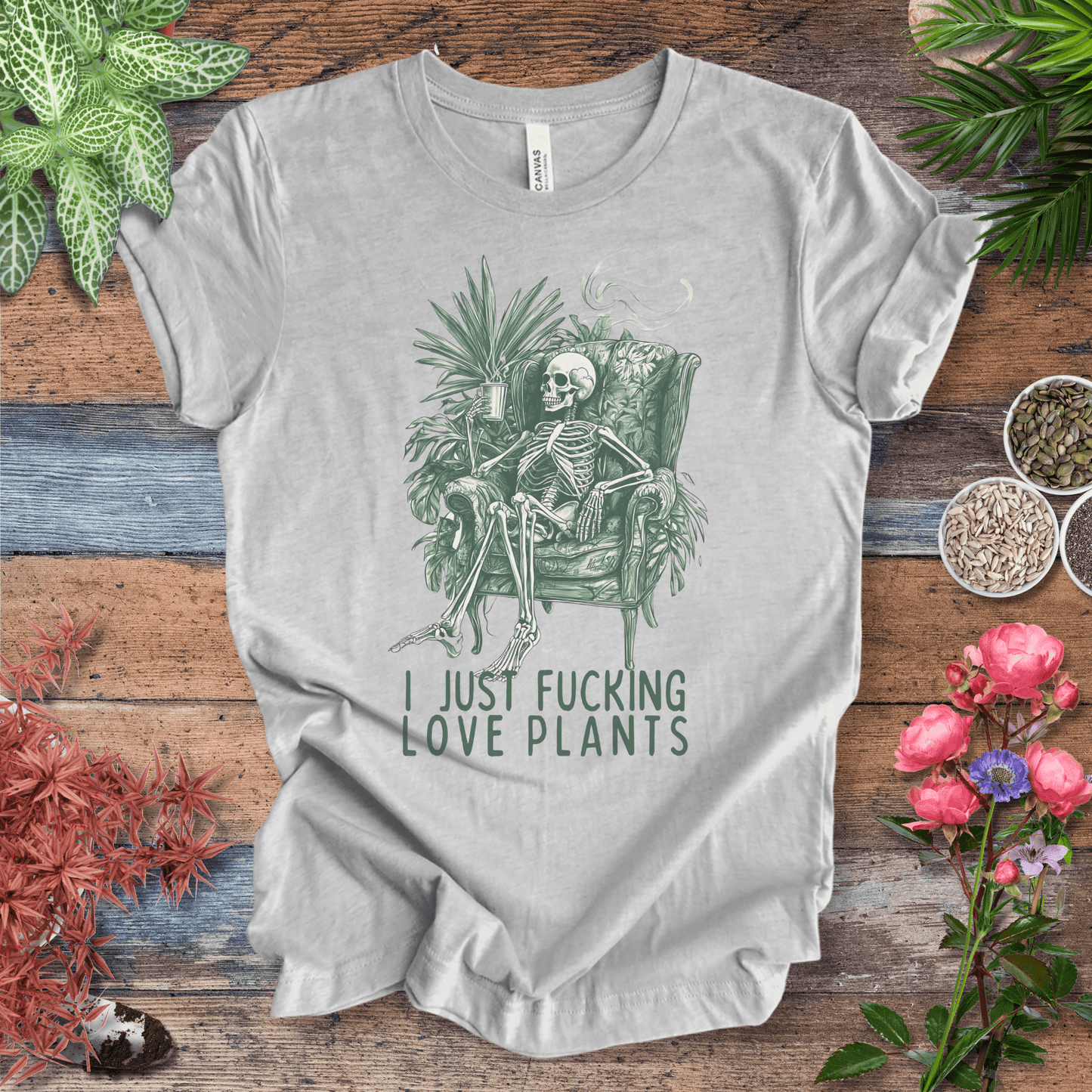 Printify T-Shirt Athletic Heather / S I Just Love Plants Skeleton T-Shirt