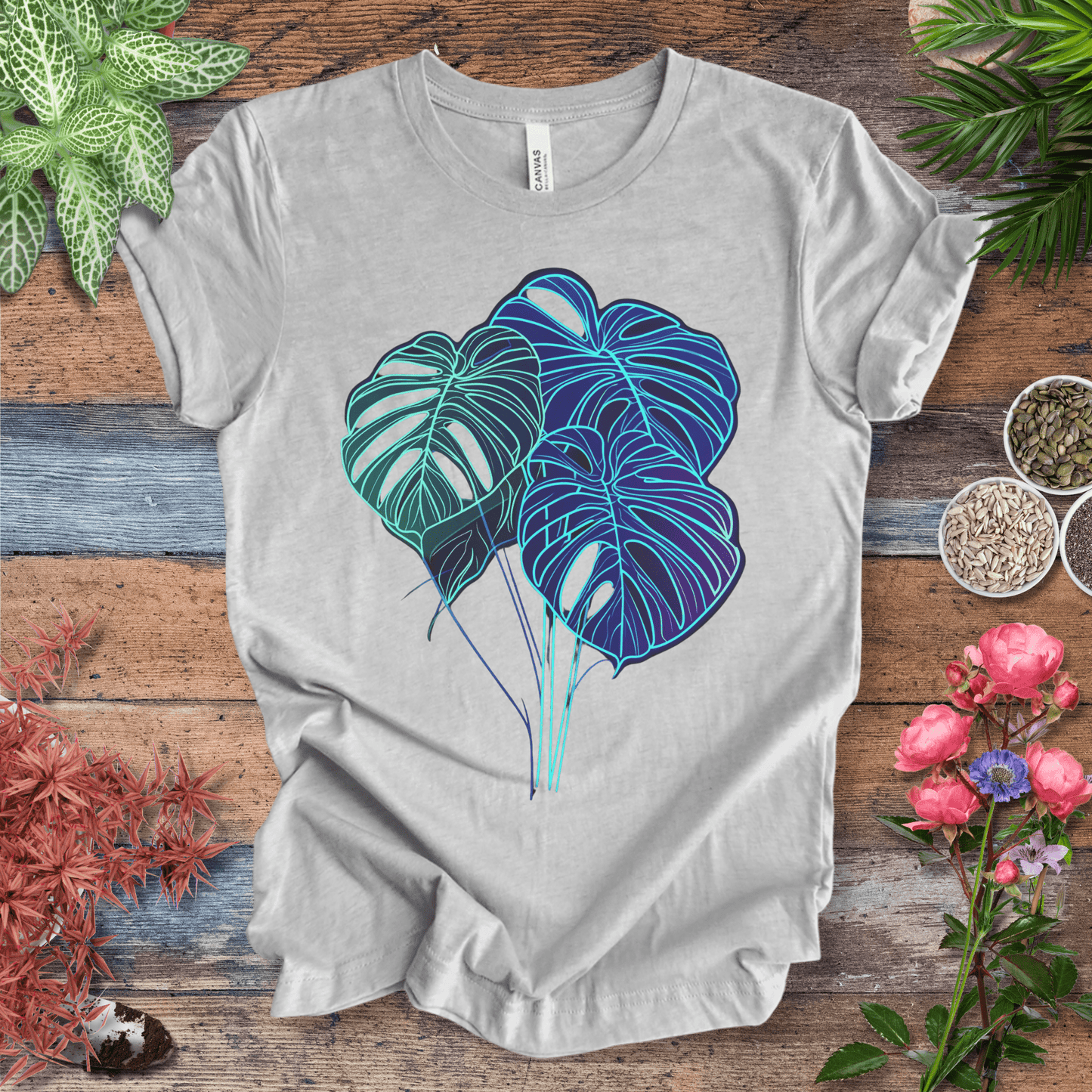 Printify T-Shirt Athletic Heather / S Neon Monstera Leaf Glow in the Dark Botanical T-Shirt