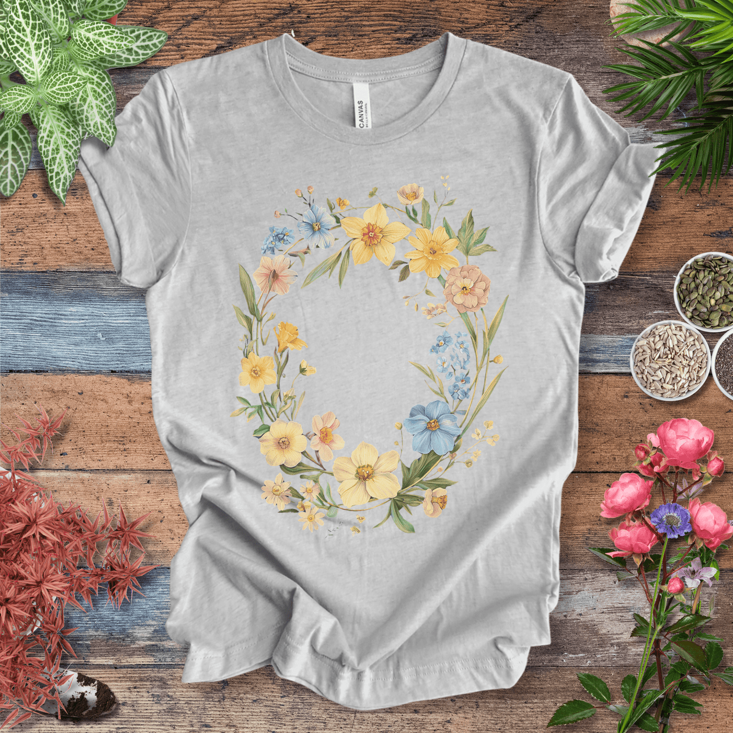 Printify T-Shirt Athletic Heather / S Spring Meadow Floral Wreath T-Shirt