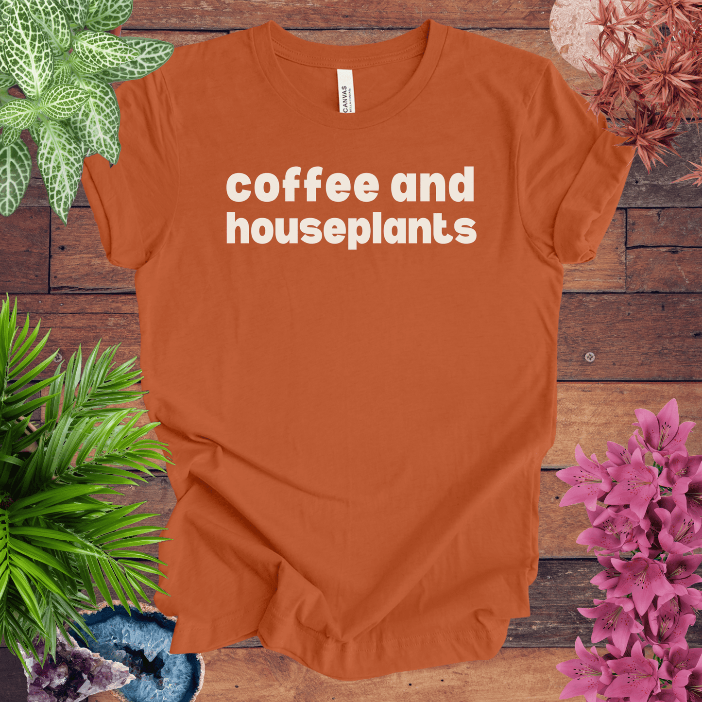 Printify T-Shirt Autumn / S Coffee and Houseplants T-Shirt