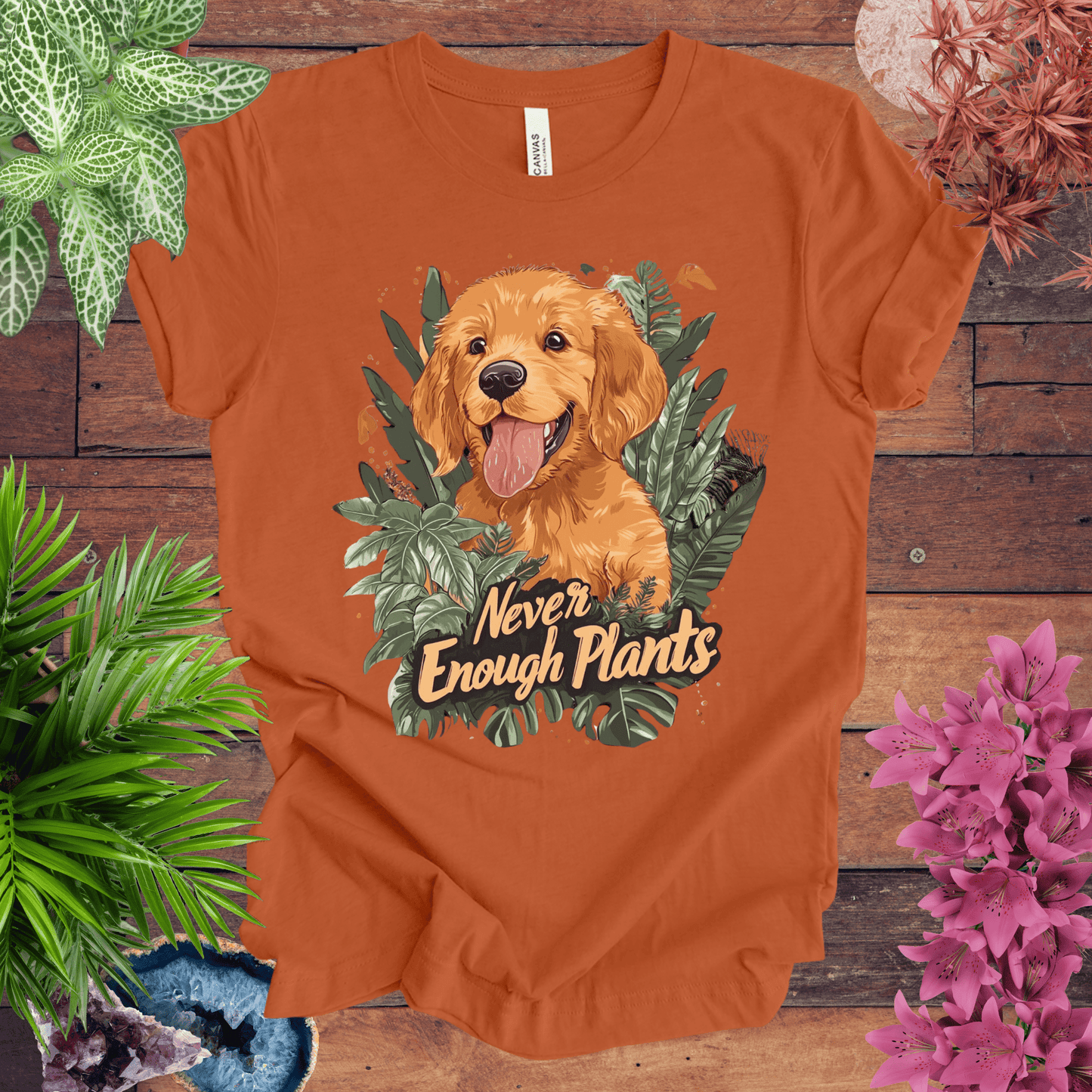 Printify T-Shirt Autumn / S Never Enough Plants - Golden Retriever Edition T-Shirt