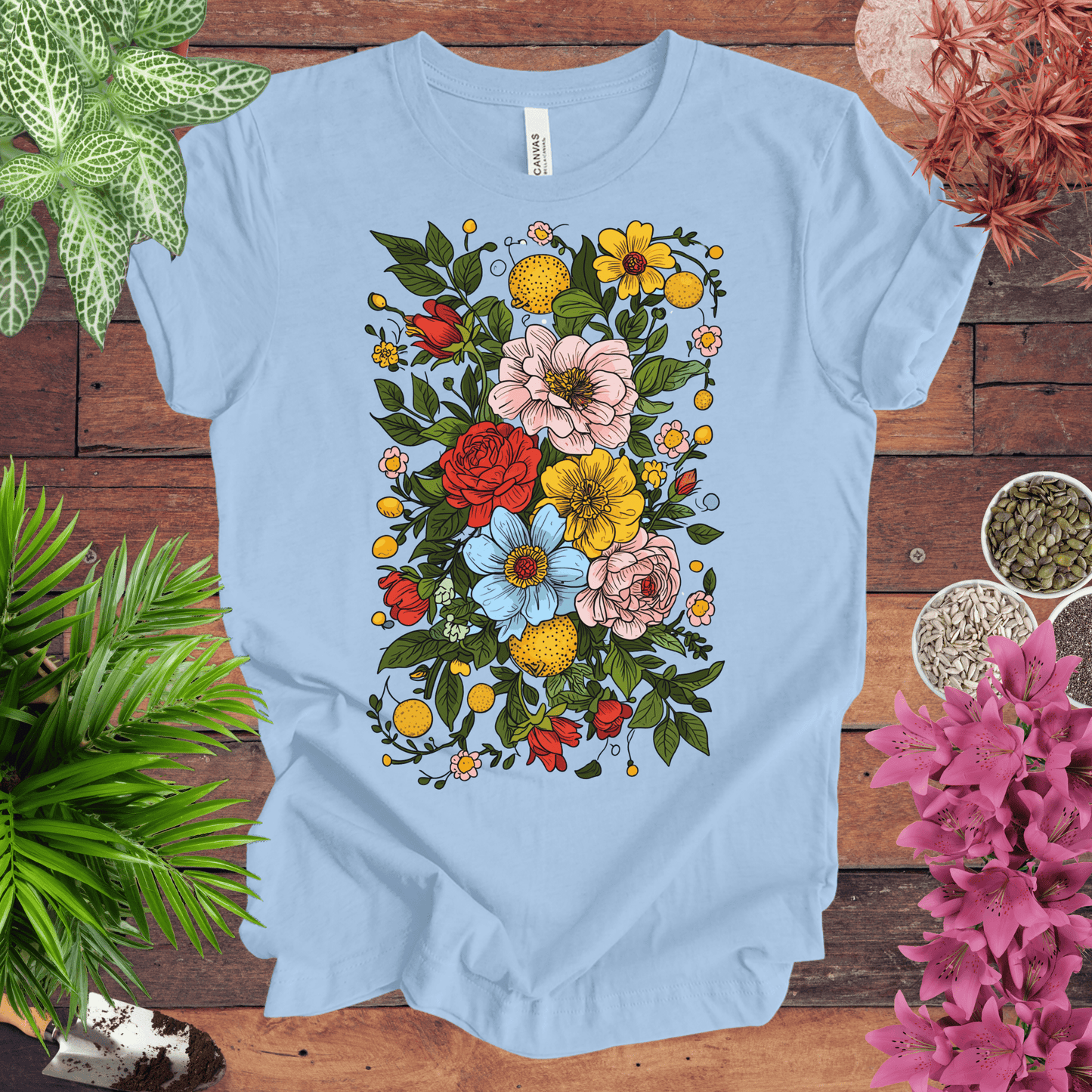 Printify T-Shirt Baby Blue / S Bold Floral Citrus T-Shirt