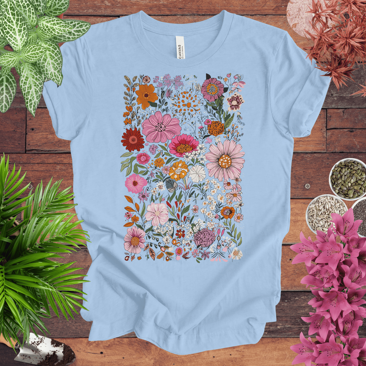 Printify T-Shirt Baby Blue / S Colorful Wildflower Garden T-Shirt