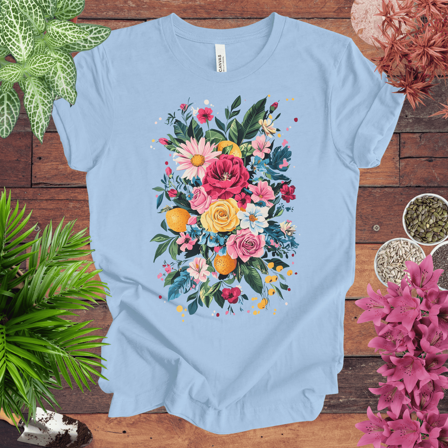 Printify T-Shirt Baby Blue / S Vibrant Floral Citrus Bouquet T-Shirt