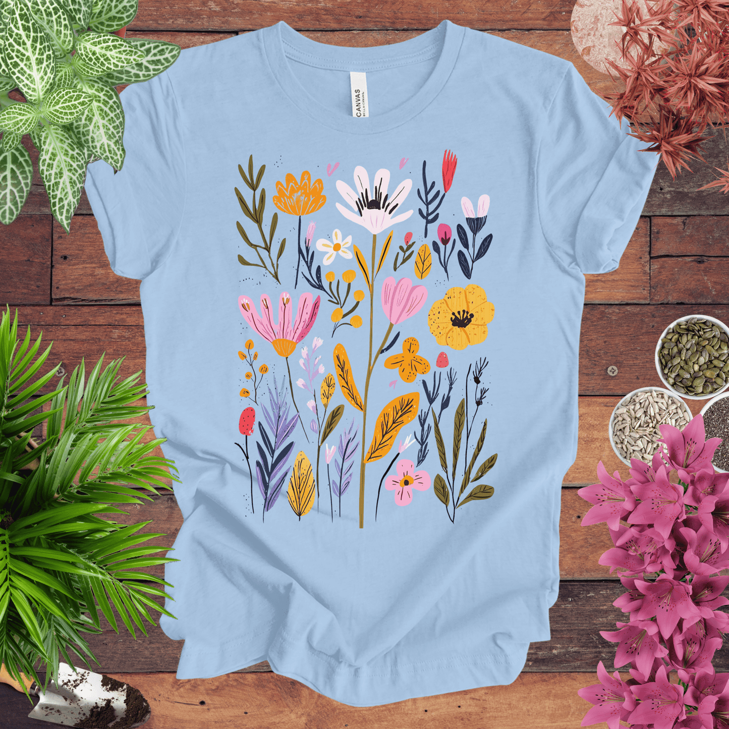 Printify T-Shirt Baby Blue / S Whimsical Floral Bouquet T-Shirt