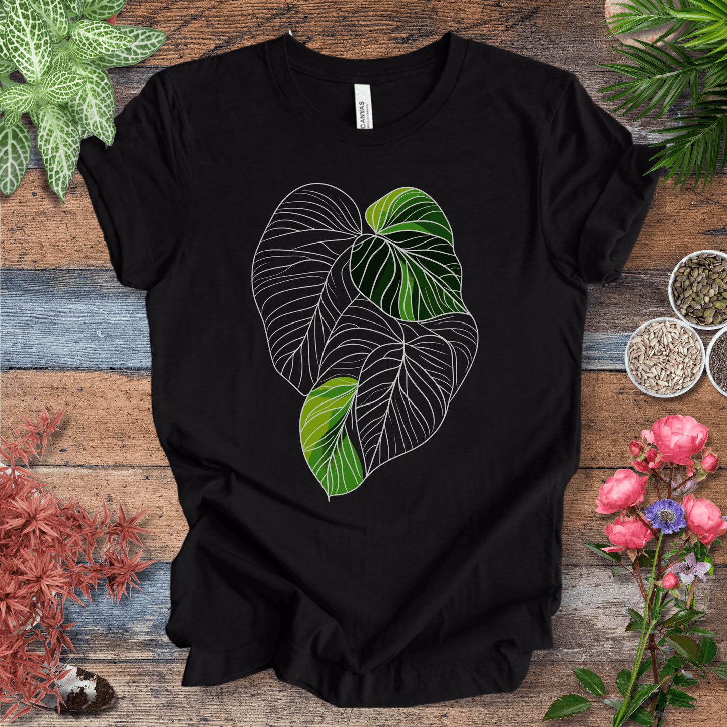 Printify T-Shirt Black Heather / S Abstract Green Monstera Leaf T-Shirt