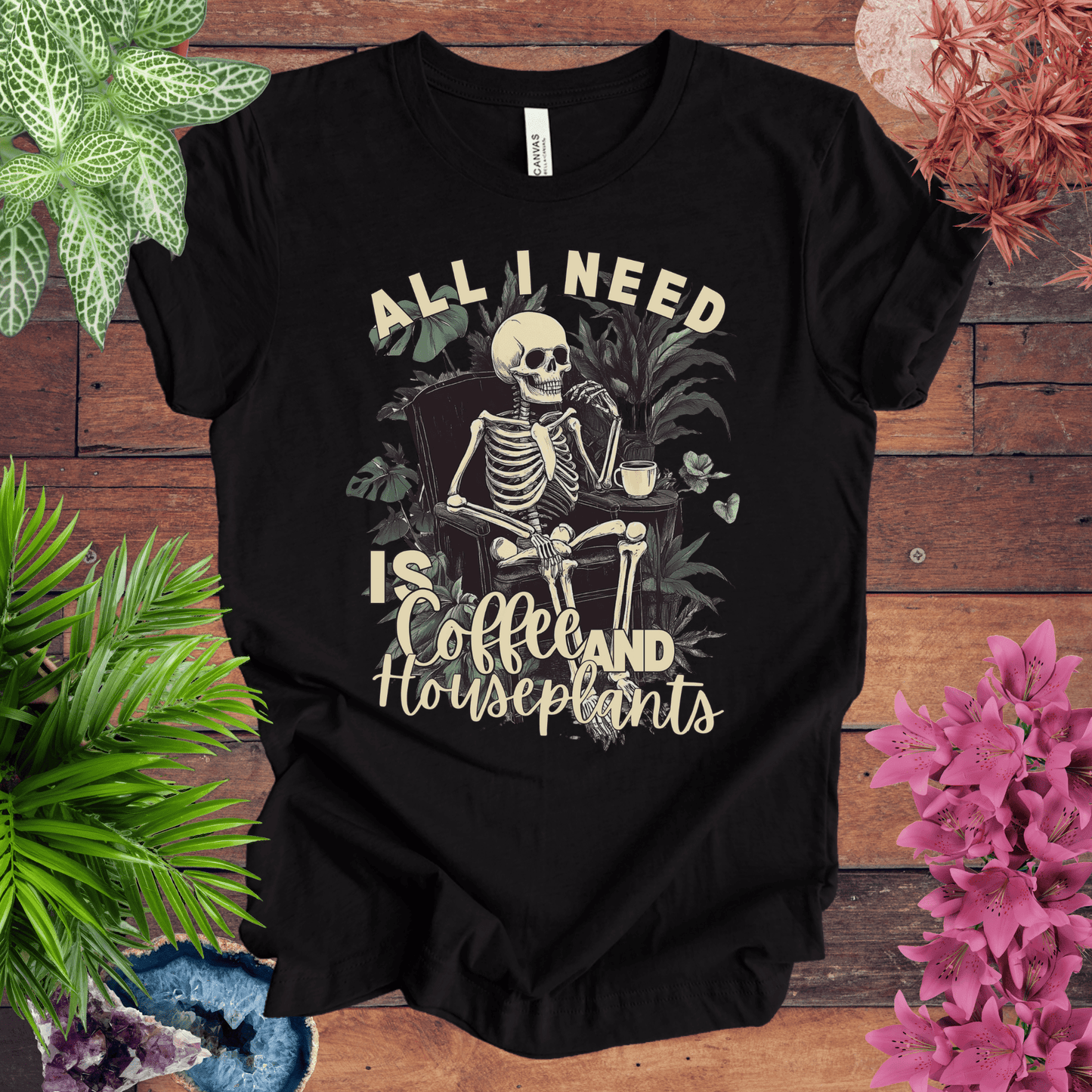 Printify T-Shirt Black Heather / S All I Need Is Coffee and Houseplants T-Shirt