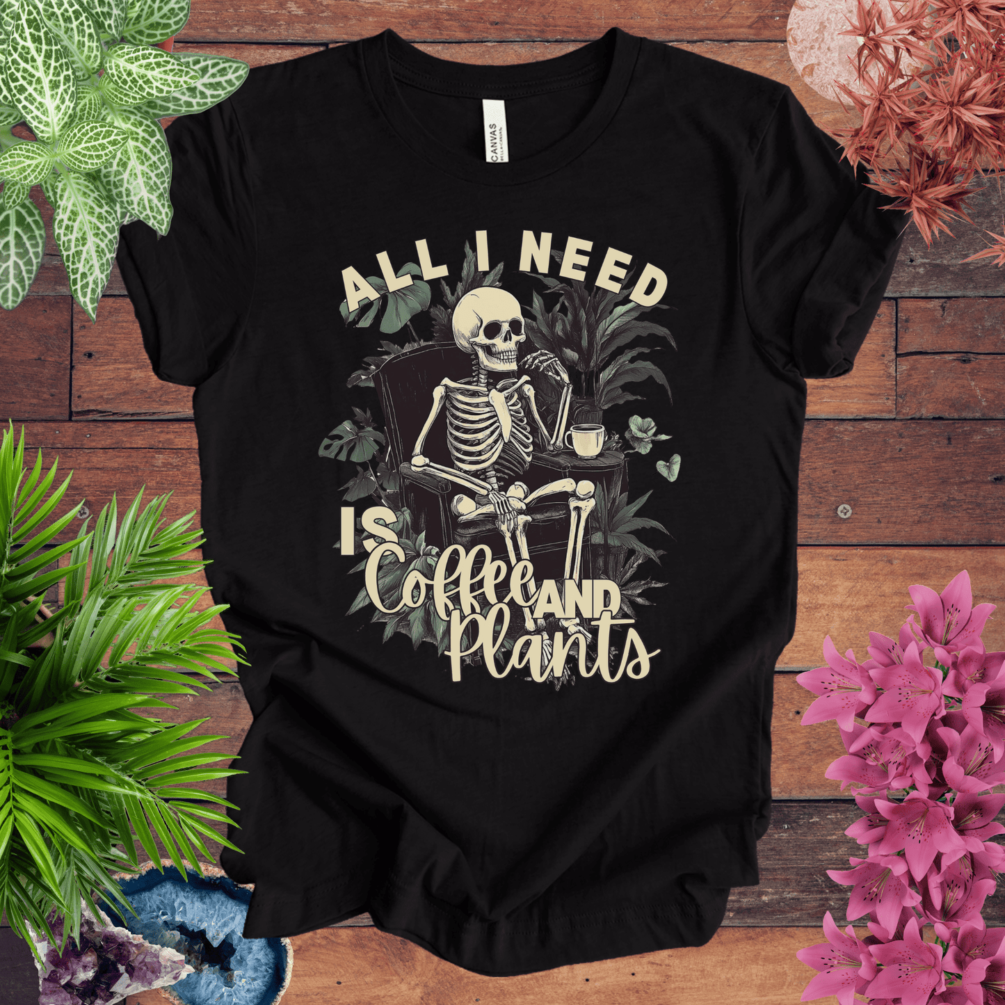 Printify T-Shirt Black Heather / S All I Need Is Coffee and Plants T-Shirt