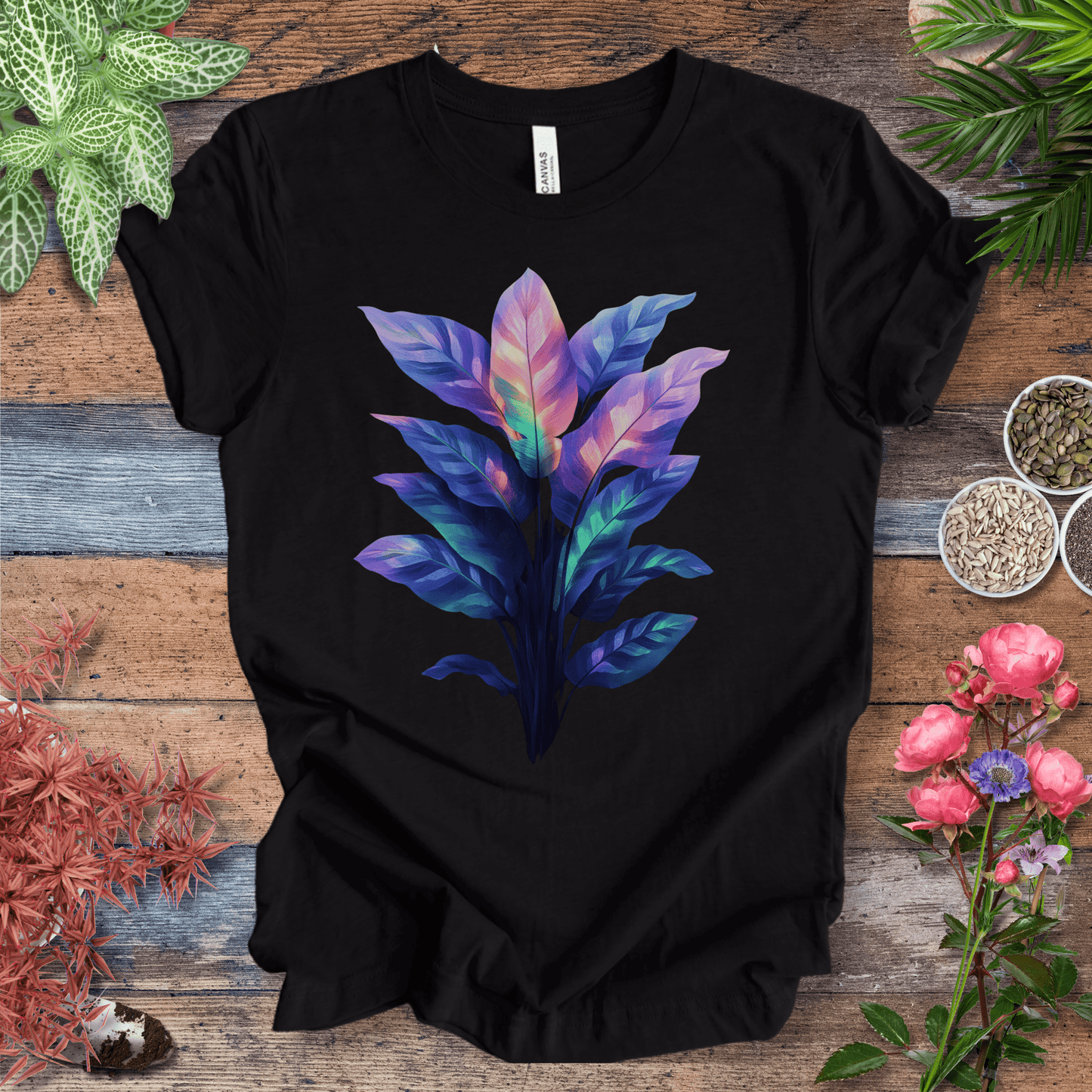 Printify T-Shirt Black Heather / S Aurora Glow Gradient Leaf T-Shirt