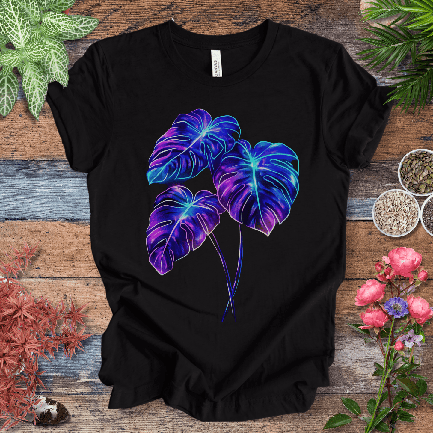 Printify T-Shirt Black Heather / S Bioluminescent Monstera Jungle Plant Lover Aesthetic T-Shirt