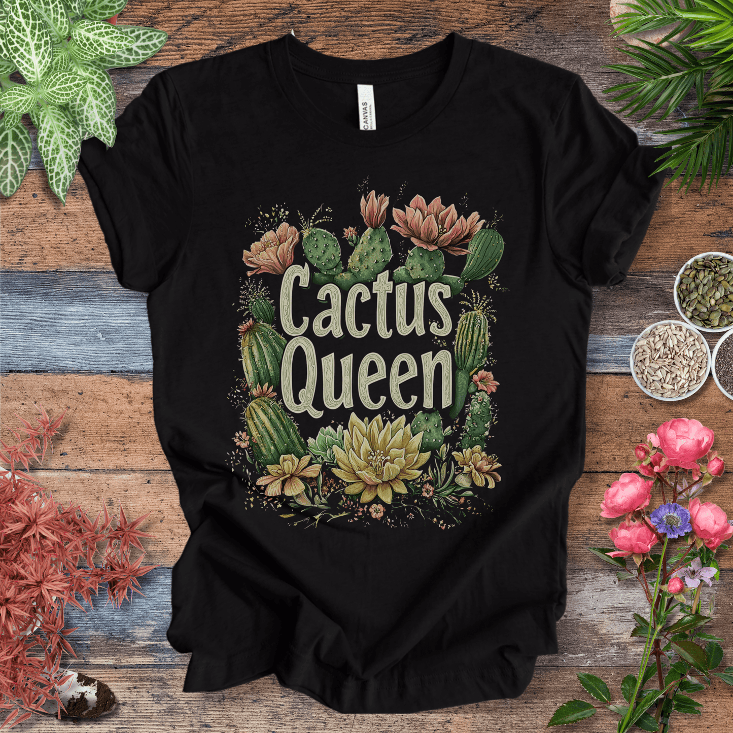 Printify T-Shirt Black Heather / S Cactus Queen Floral T-Shirt