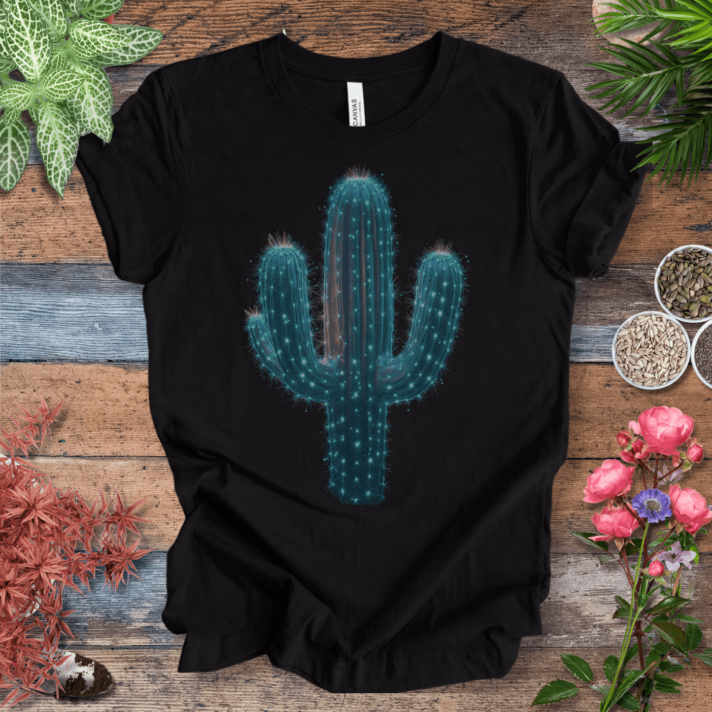Printify T-Shirt Black Heather / S Cosmic Cactus Glow T-Shirt