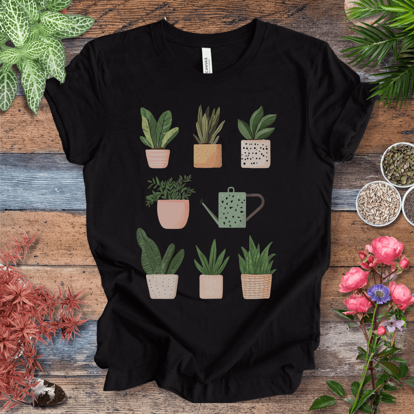 Printify T-Shirt Black Heather / S Cute Potted Plant Collection Minimalist T-Shirt
