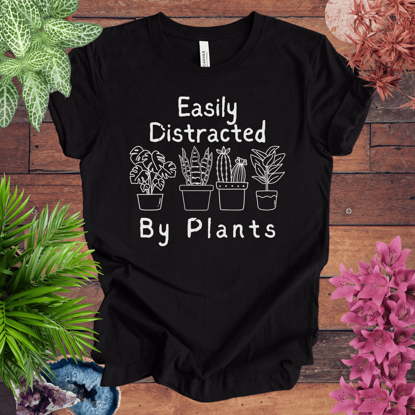 Printify T-Shirt Black Heather / S Easily Distracted by Plants T-Shirt