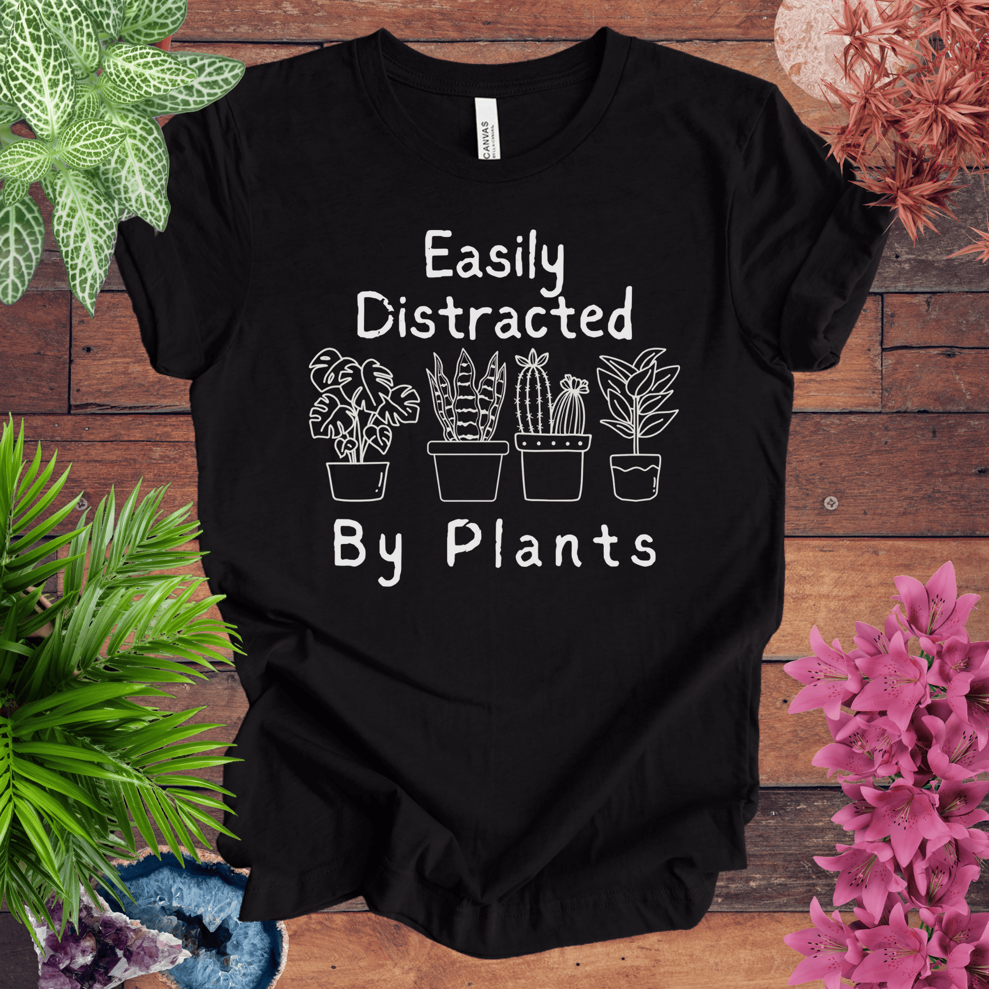 Printify T-Shirt Black Heather / S Easily Distracted by Plants T-Shirt