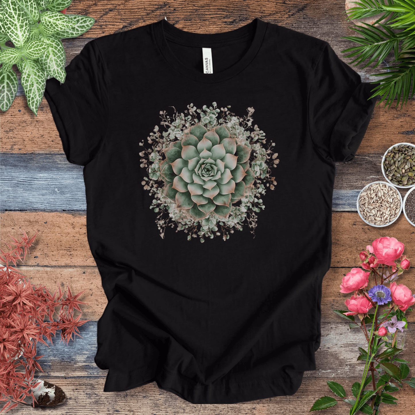 Printify T-Shirt Black Heather / S Elegant Succulent Bloom T-Shirt