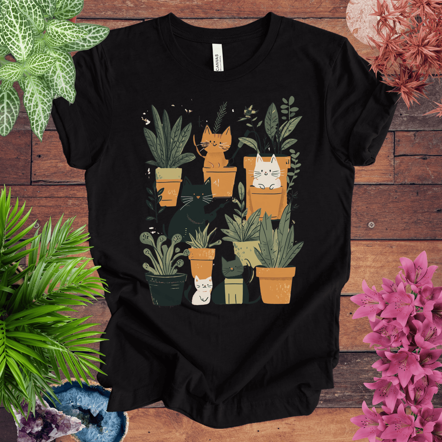 Printify T-Shirt Black Heather / S Feline Green Thumb T-Shirt