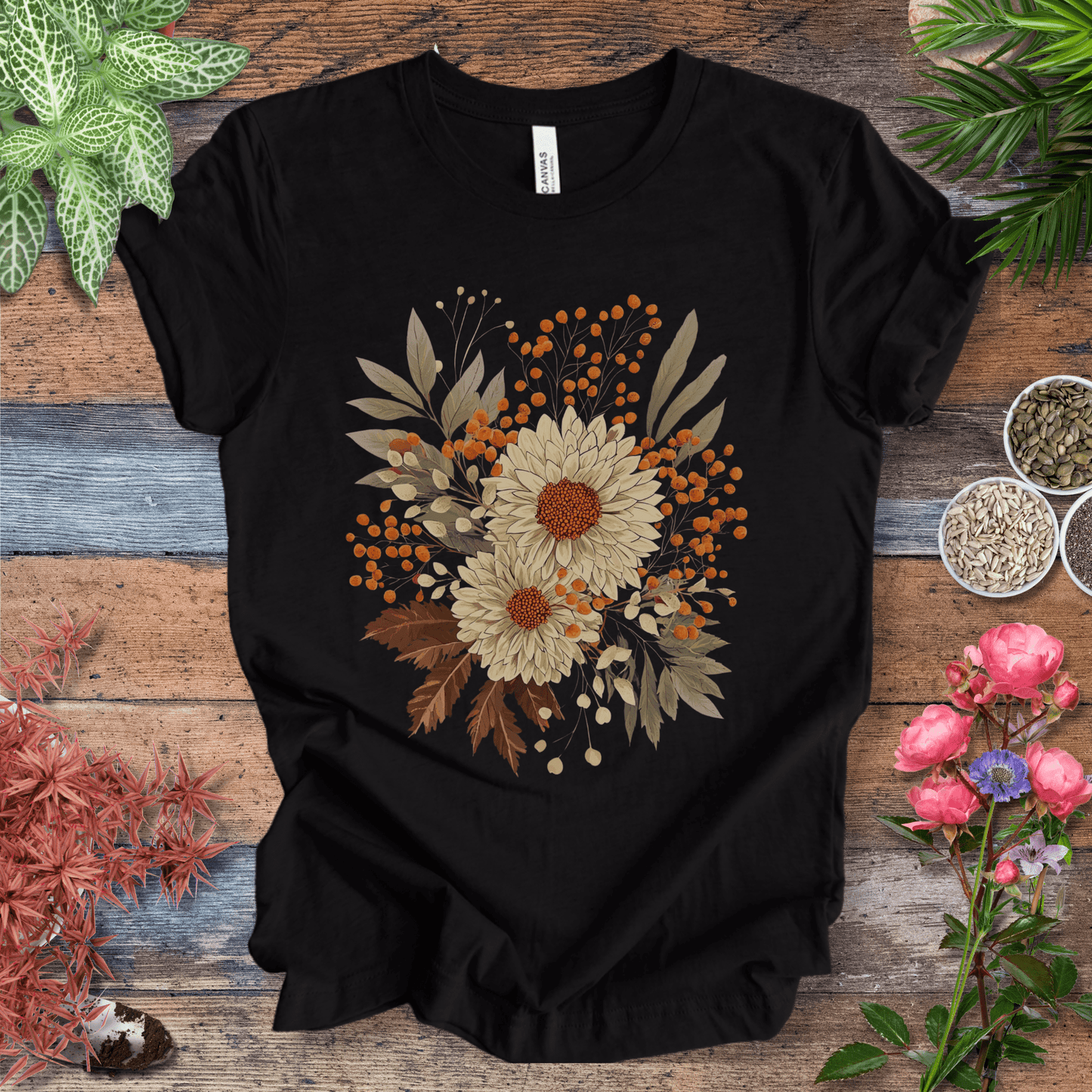 Printify T-Shirt Black Heather / S Garden Blooms Floral T-Shirt