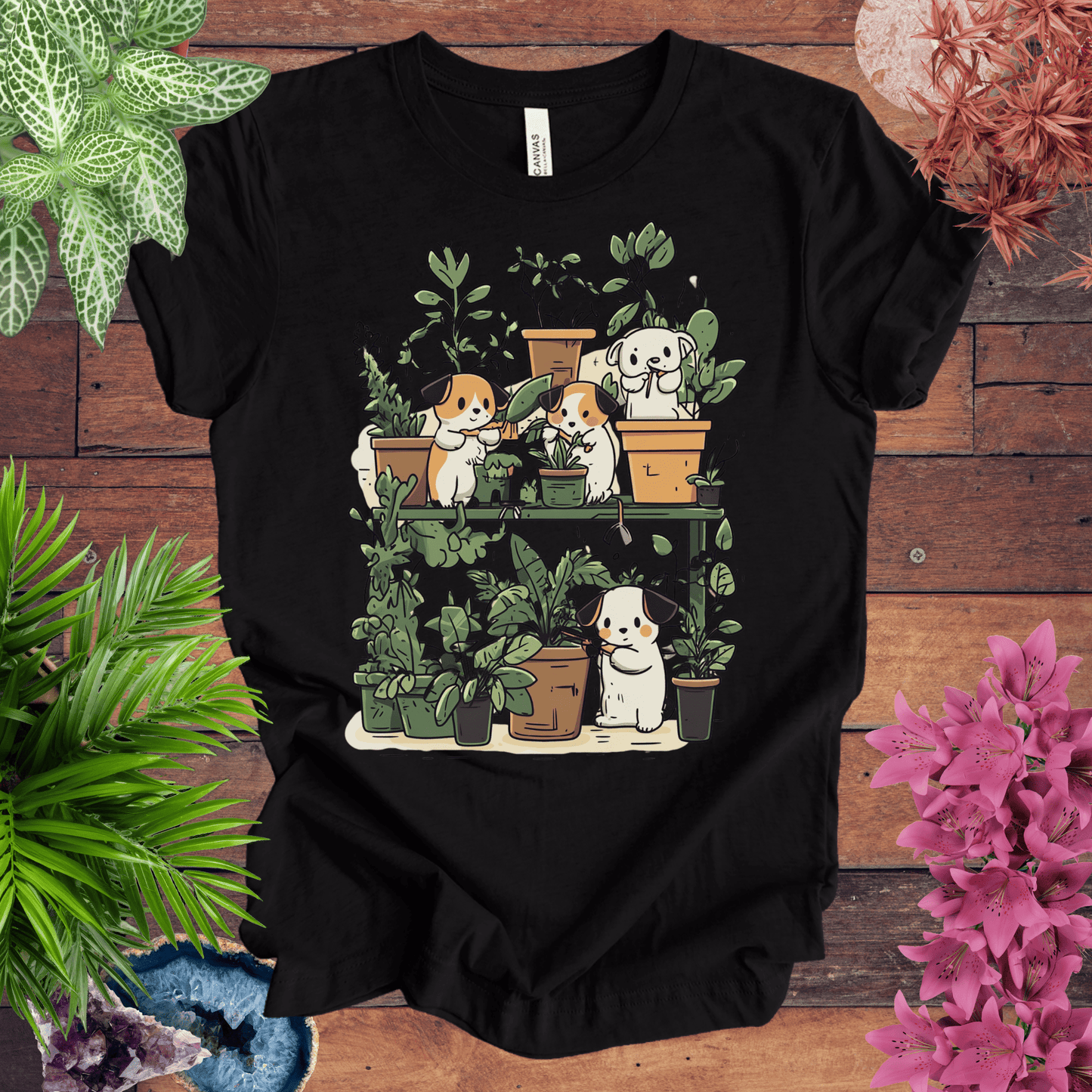 Printify T-Shirt Black Heather / S Green Paws - Puppy Plant Care T-Shirt