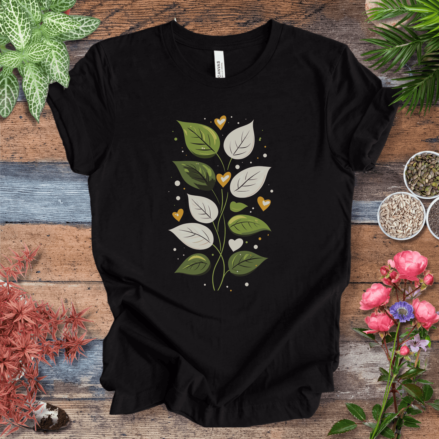 Printify T-Shirt Black Heather / S Heartfelt Greenery T-Shirt