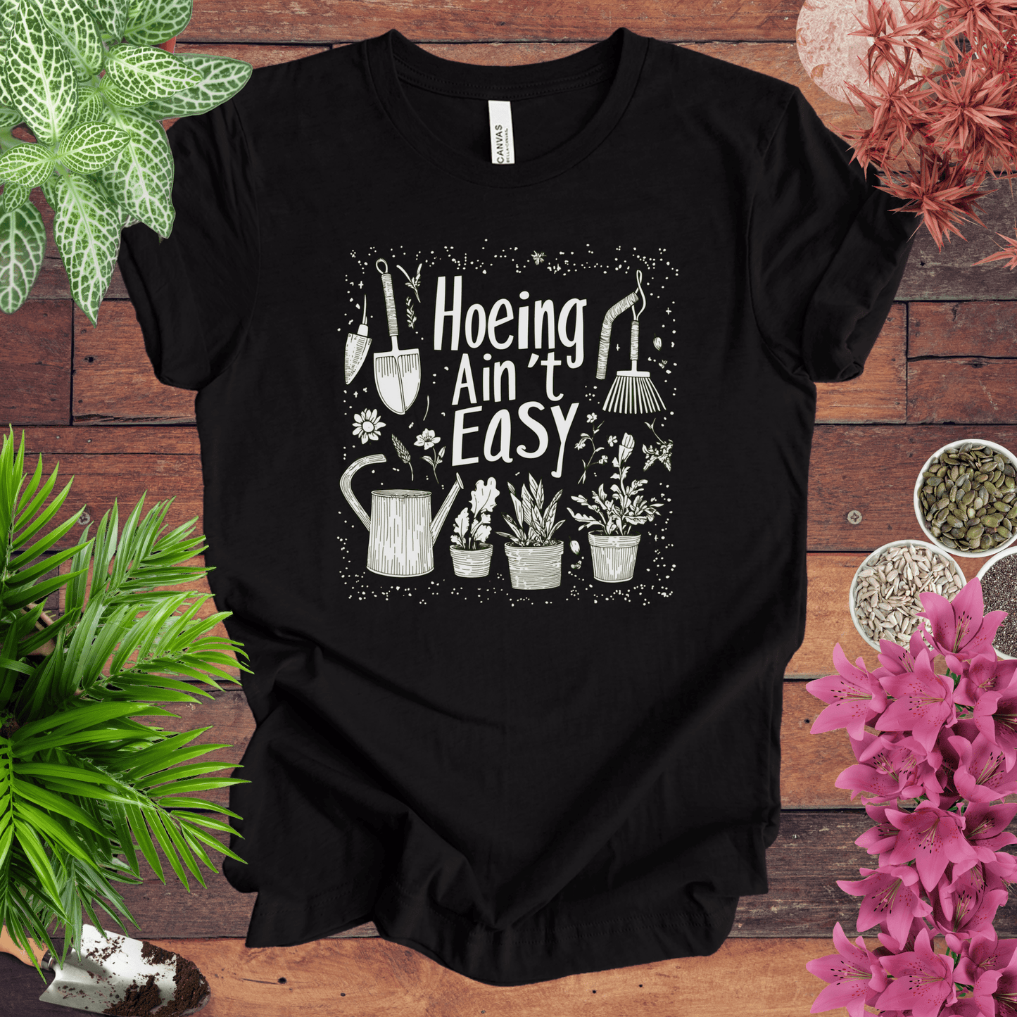 Printify T-Shirt Black Heather / S Hoeing Ain’t Easy Funny Gardening T-Shirt