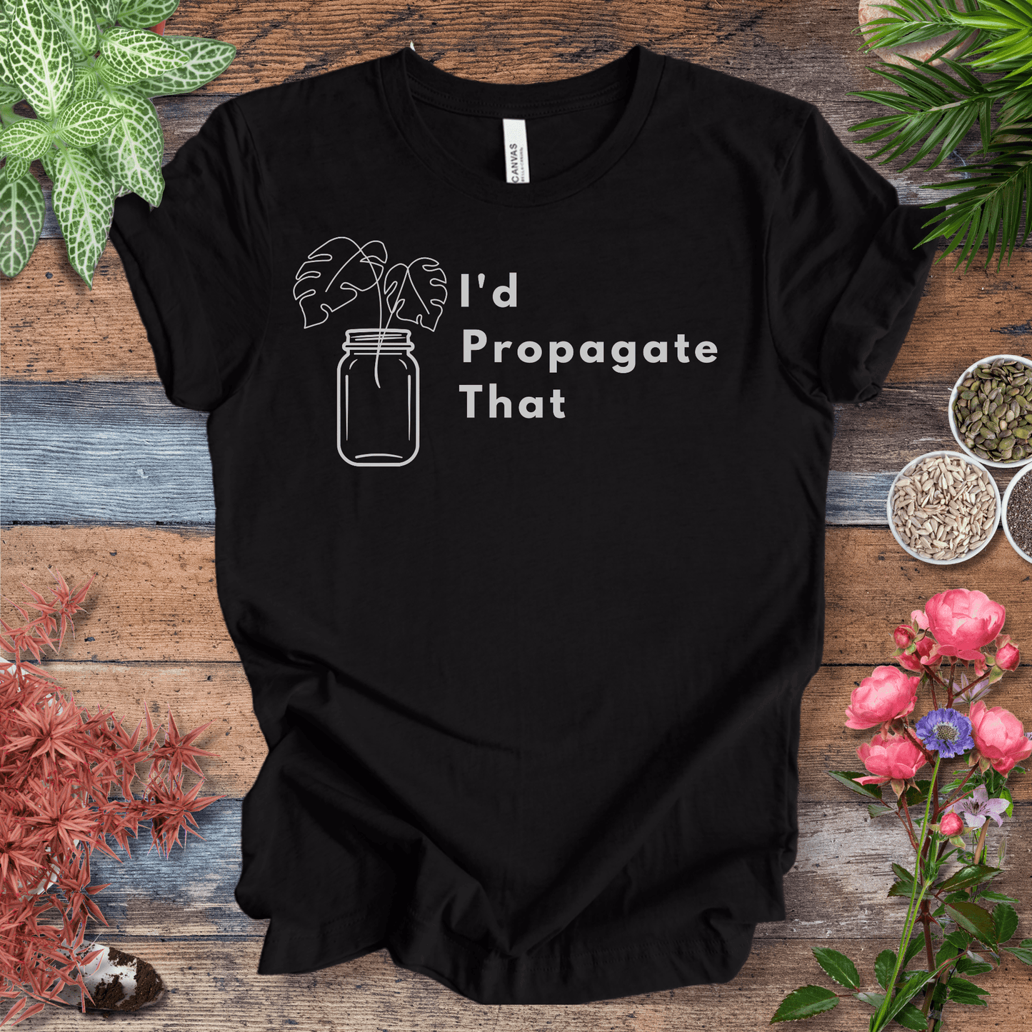 Printify T-Shirt Black Heather / S I’d Propagate That – Monstera Jar T‑Shirt