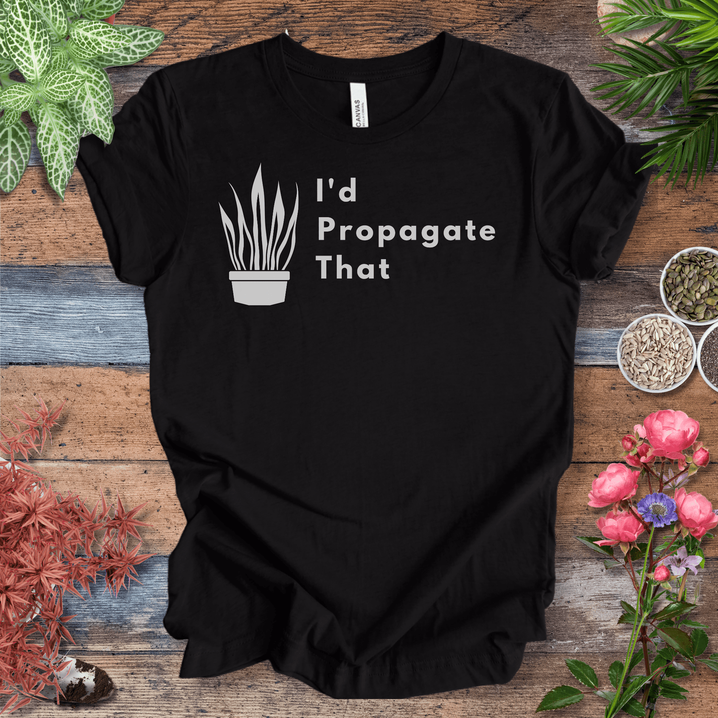Printify T-Shirt Black Heather / S I’d Propagate That – Snake Plant Edition | Minimalist Houseplant Tee