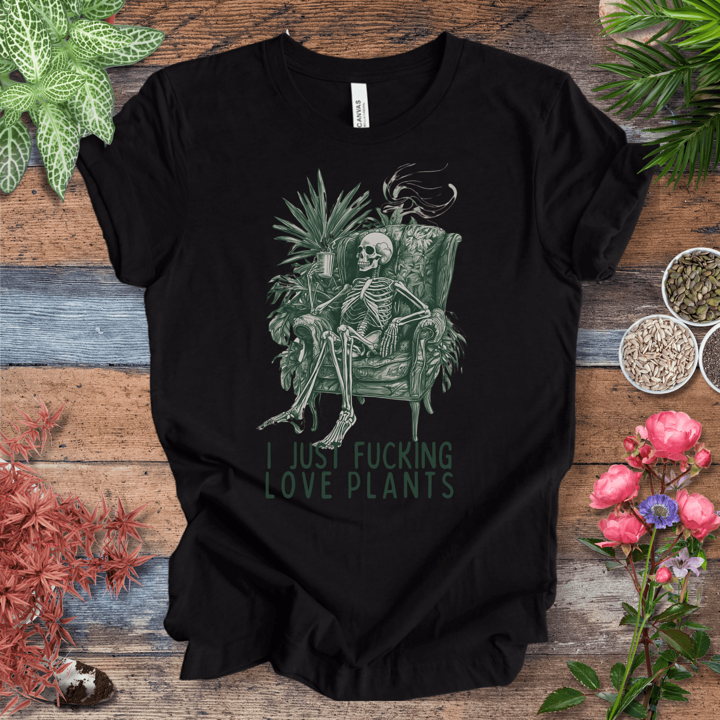 Printify T-Shirt Black Heather / S I Just Love Plants Skeleton T-Shirt