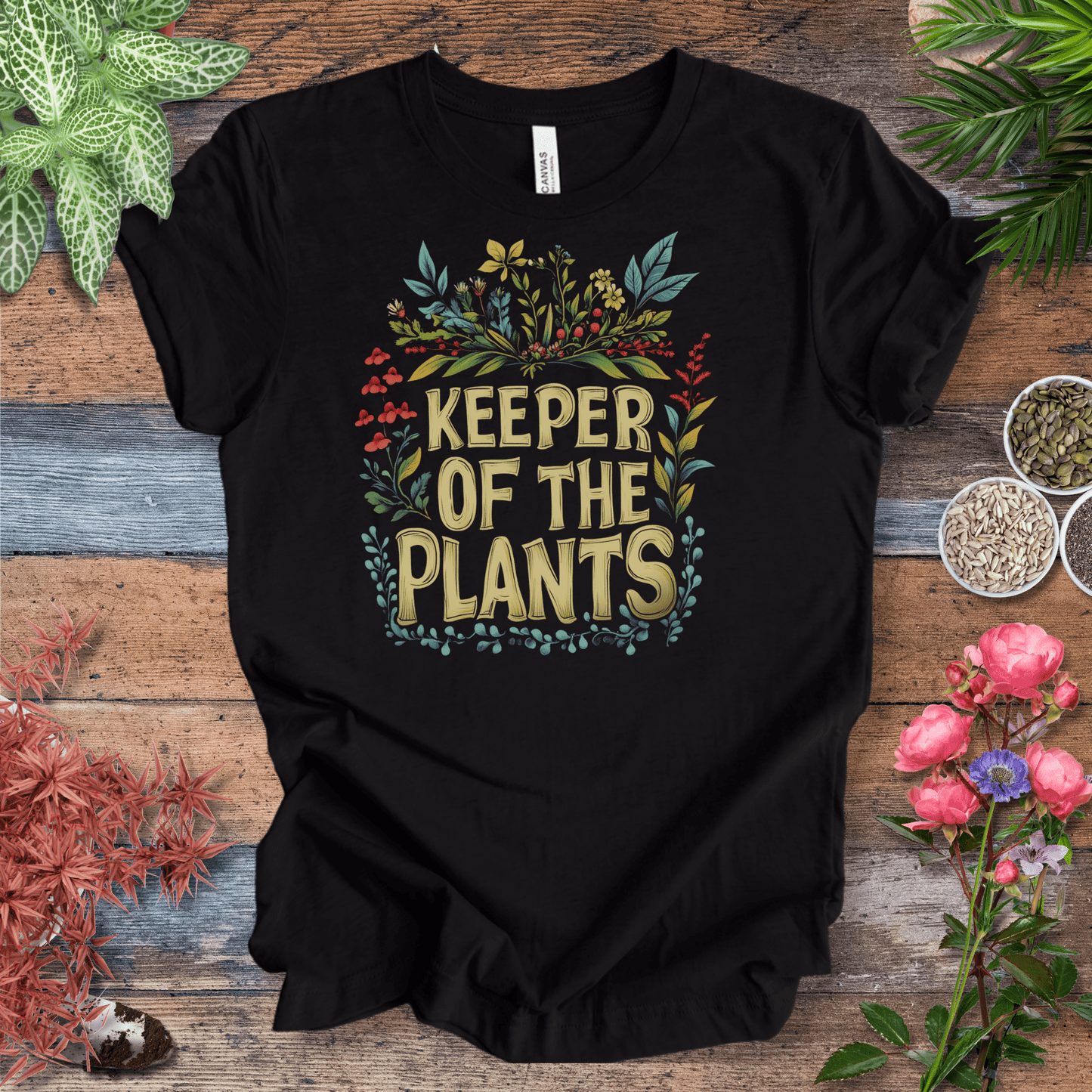 Printify T-Shirt Black Heather / S Keeper of the Plants – Colorful Blooms Edition | Plant Lover Tee