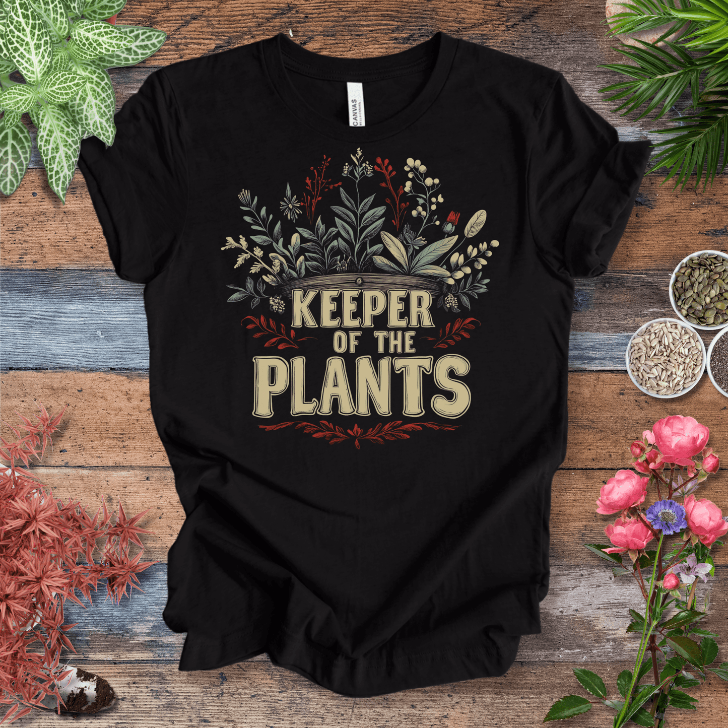 Printify T-Shirt Black Heather / S Keeper of the Plants – Vintage Floral Edition | Eco-Friendly Tee