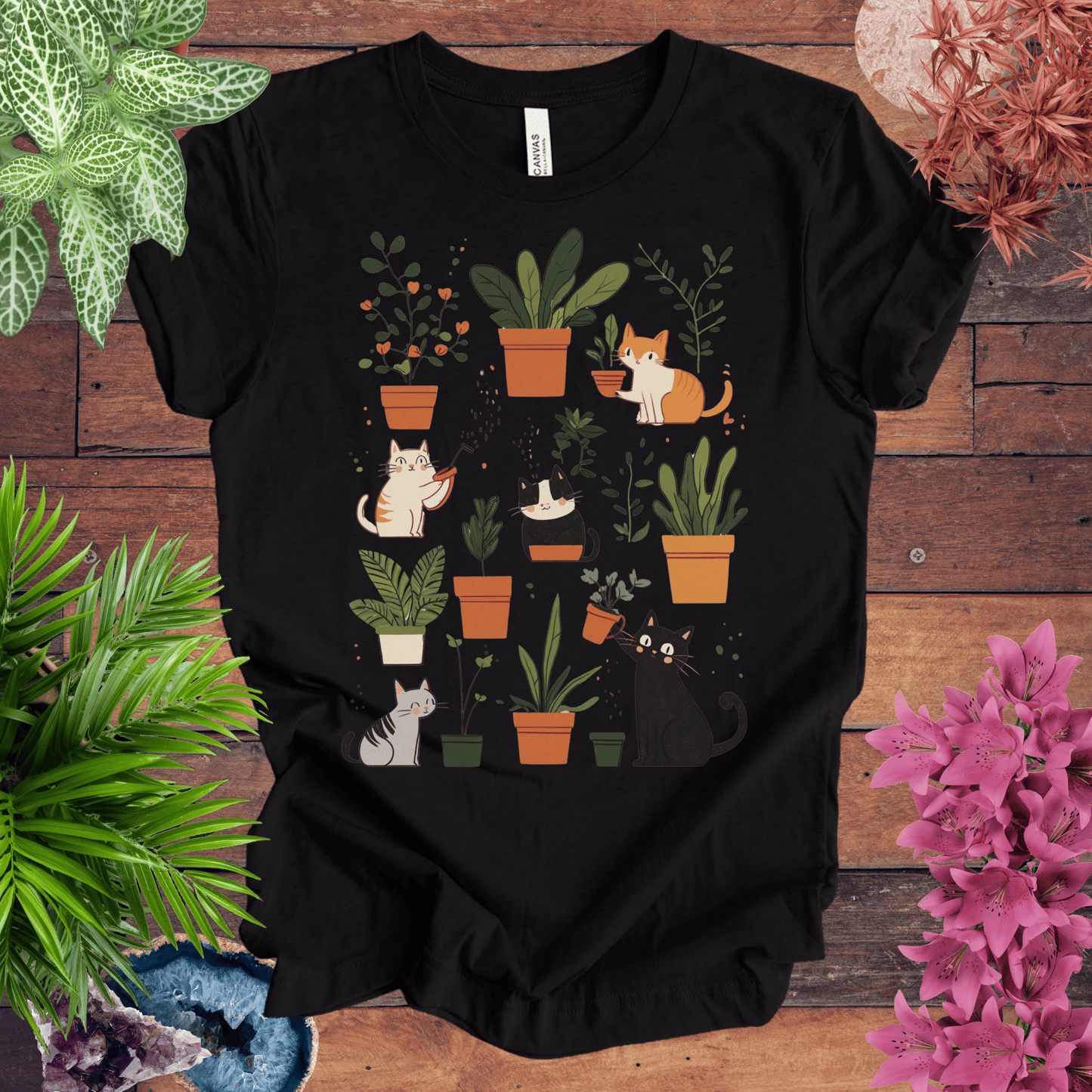 Printify T-Shirt Black Heather / S Kittens Tending Their Garden T-Shirt