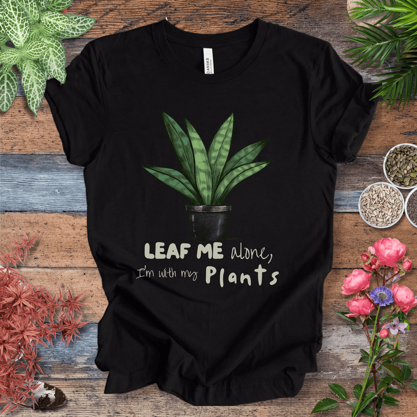 Printify T-Shirt Black Heather / S "Leaf Me Alone" Funny Snake Plant Lover T-Shirt