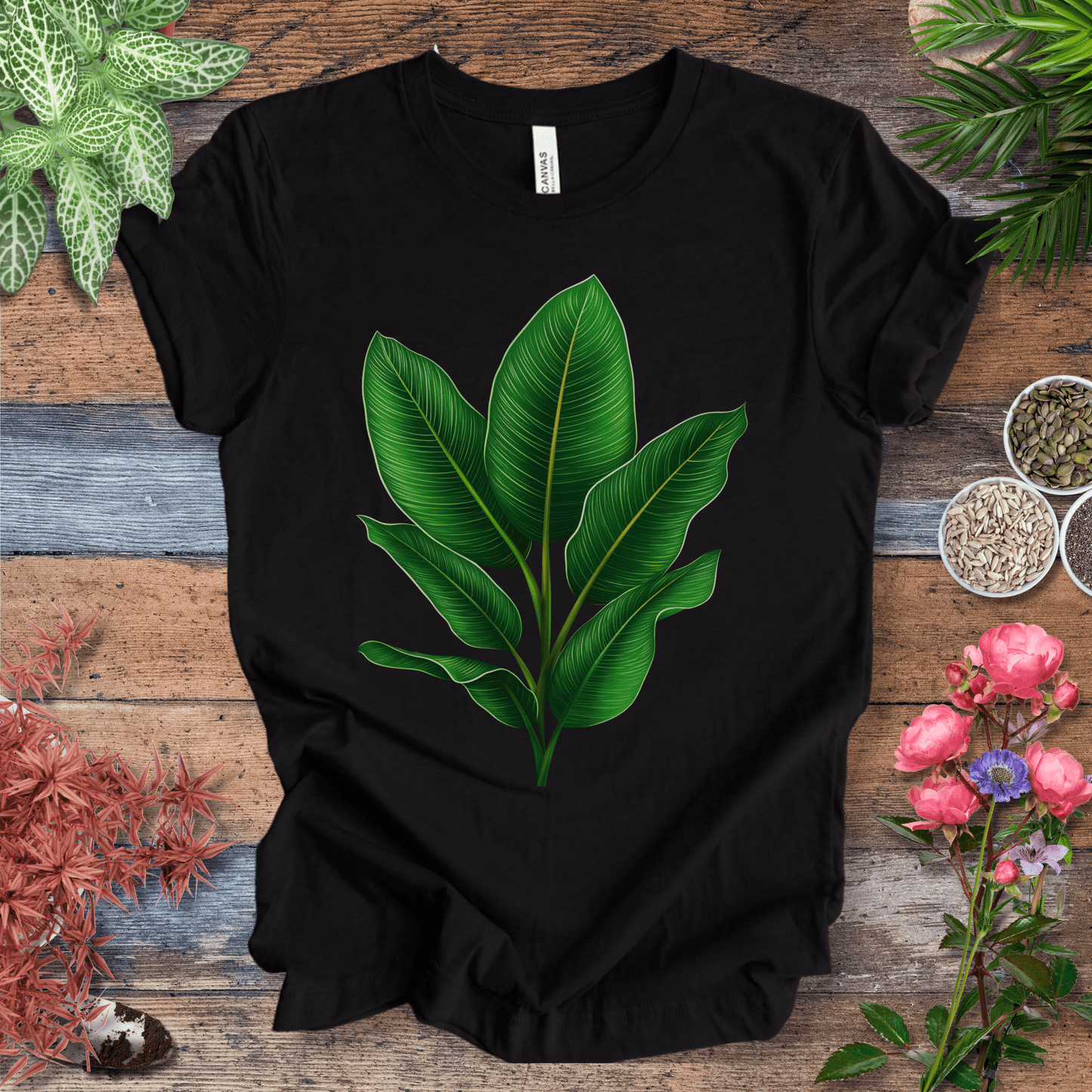 Printify T-Shirt Black Heather / S Lush Green Tropical Leaves Jungle Vibes Plant Lover T-Shirt