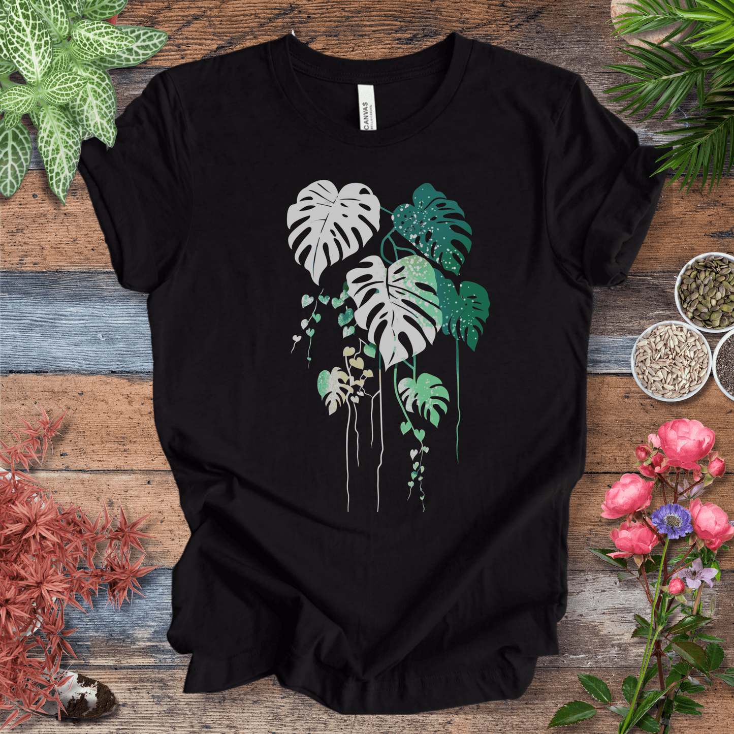 Printify T-Shirt Black Heather / S Monstera Splash Gradient Leaf T-Shirt