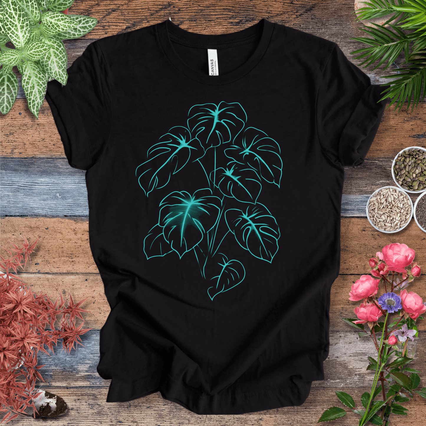 Printify T-Shirt Black Heather / S Neon Jungle Monstera Leaves Glow in the Dark T-Shirt
